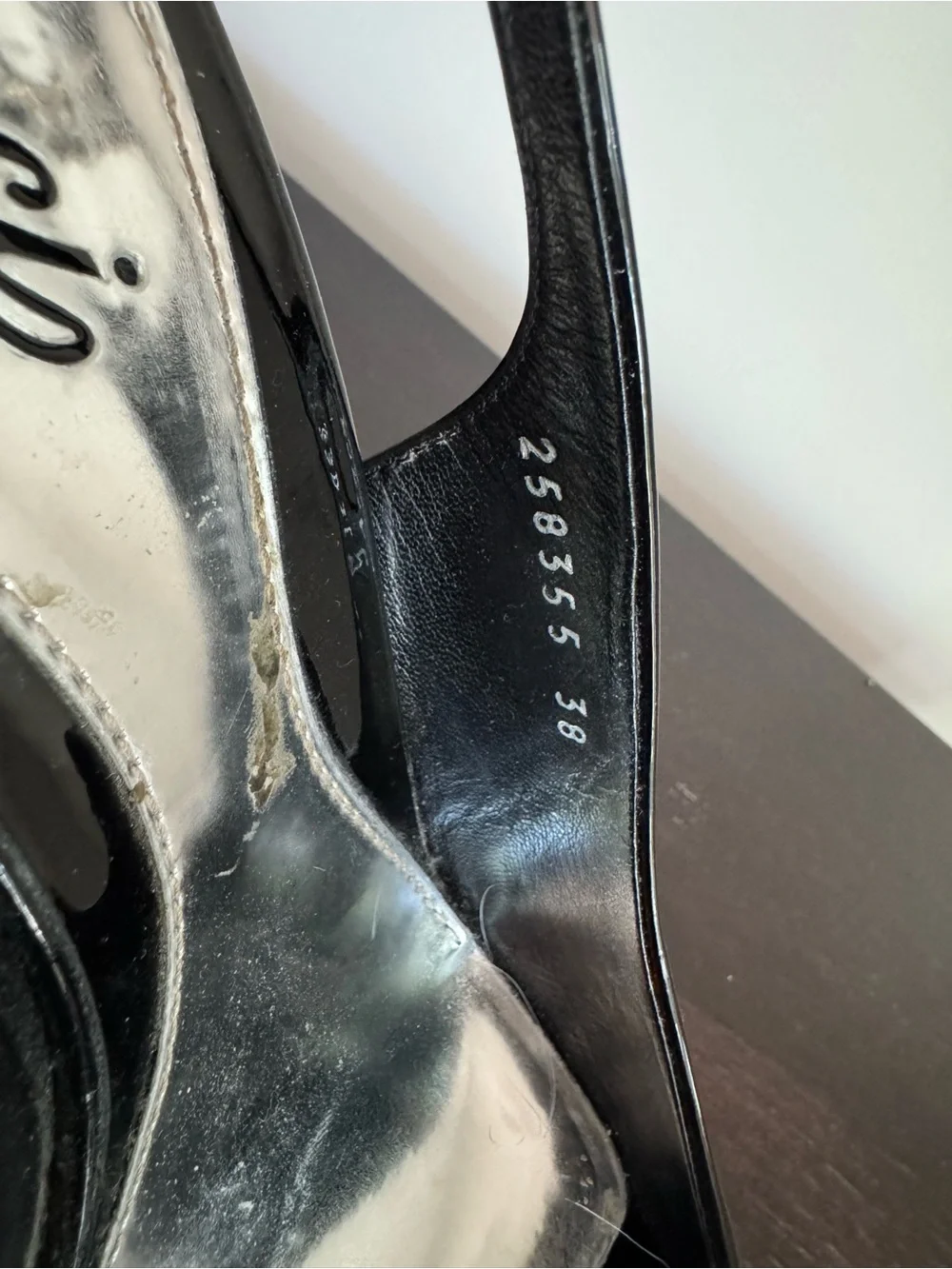 Gucci Black Patent Open Toe Wedges
